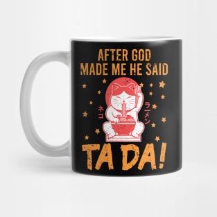 TaDa Funny retro cat eating ramen with Distressed TaDa Cat Ramen bowl Mug